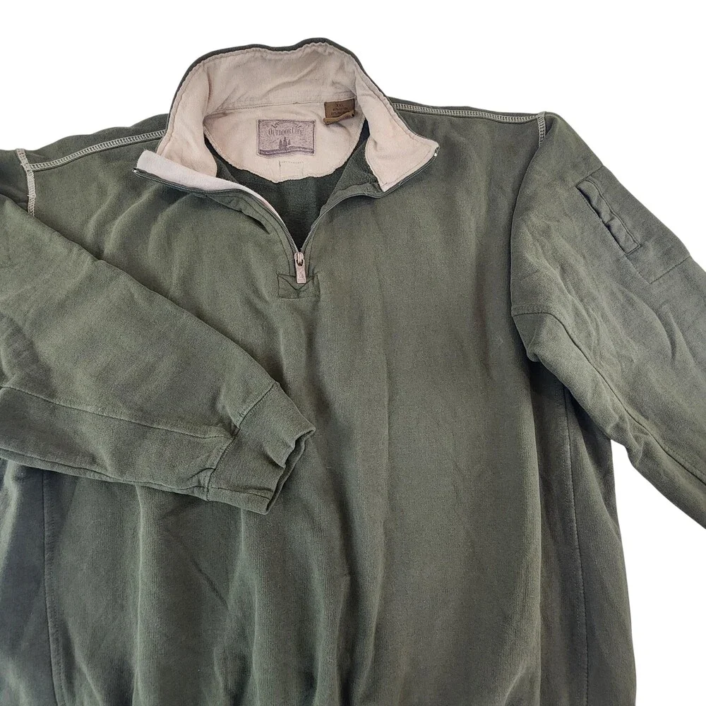 Outdoor Life Sweatshirt Mens 2XL Green 1/4 Zip Mock Neck Pockets Hunting